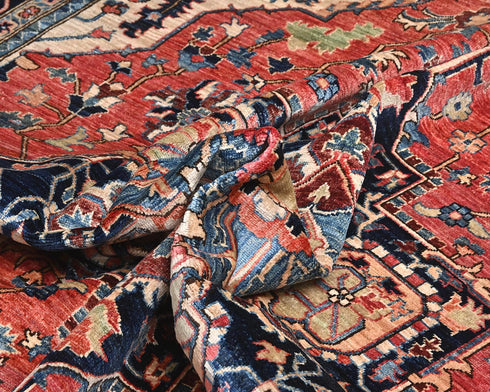 9x12 Rust Blue Aryana Afghan Hand Knotted Veg Dye Wool Area Rug